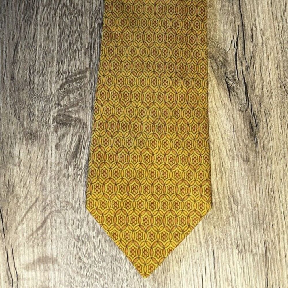 Christian Dior Paris New York Dress Tie Gold/Orange Geometric Silk Designer